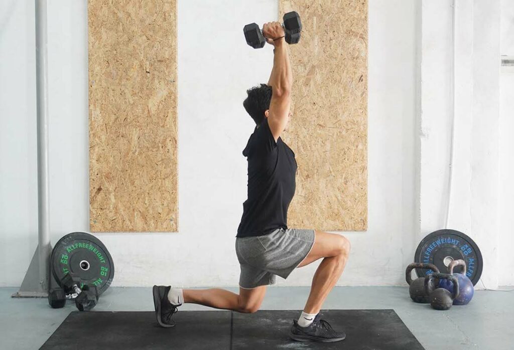 overhead dumbbell lunge 